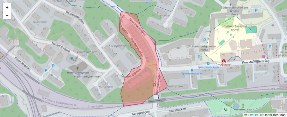 Karta över postnummerområdet  och angränsande postnummer i Sverige