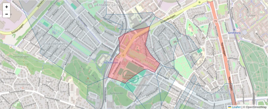 Karta över postnummerområdet  och angränsande postnummer i Sverige