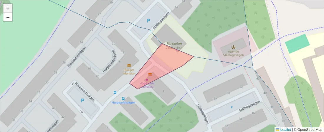 Karta över postnummerområdet  och angränsande postnummer i Sverige