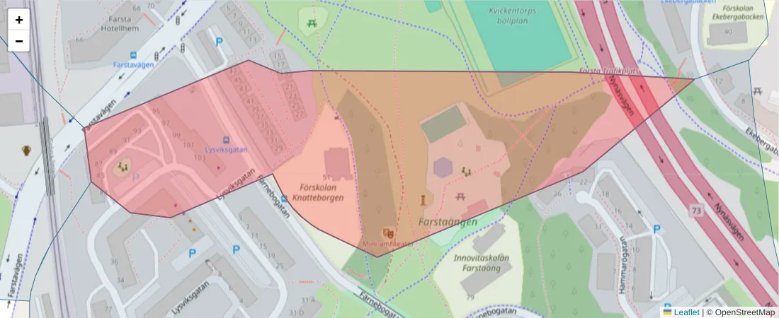 Karta över postnummerområdet  och angränsande postnummer i Sverige