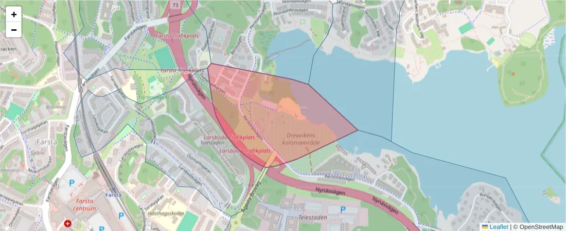 Karta över postnummerområdet  och angränsande postnummer i Sverige