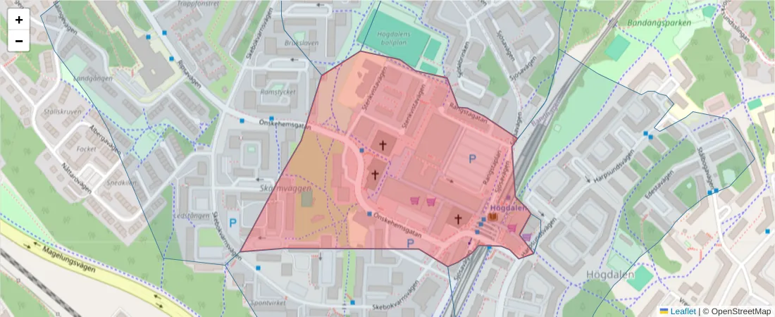 Karta över postnummerområdet  och angränsande postnummer i Sverige