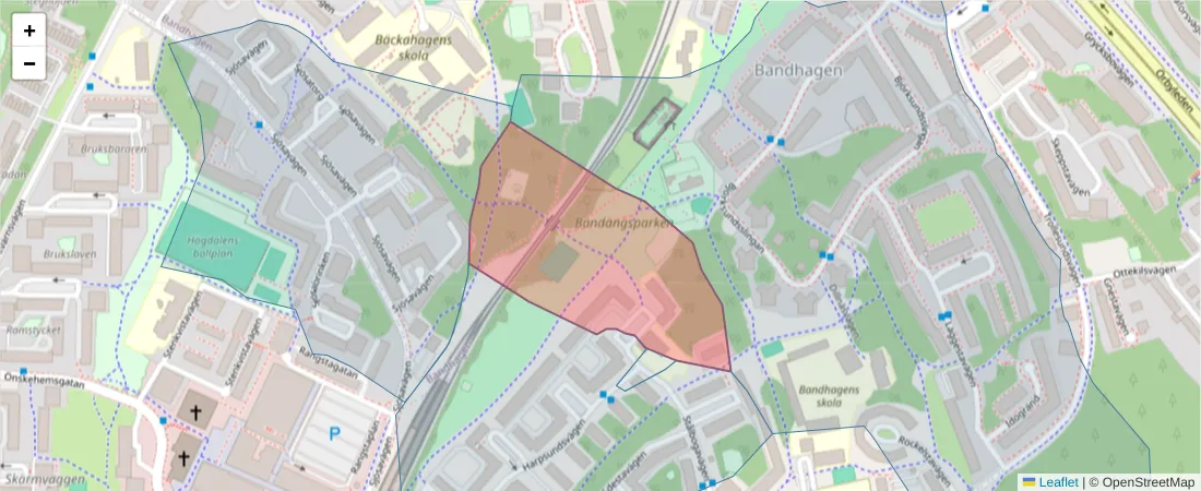 Karta över postnummerområdet  och angränsande postnummer i Sverige