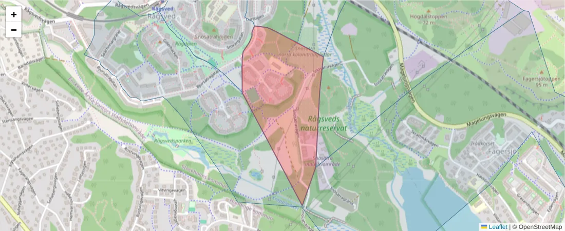 Karta över postnummerområdet  och angränsande postnummer i Sverige