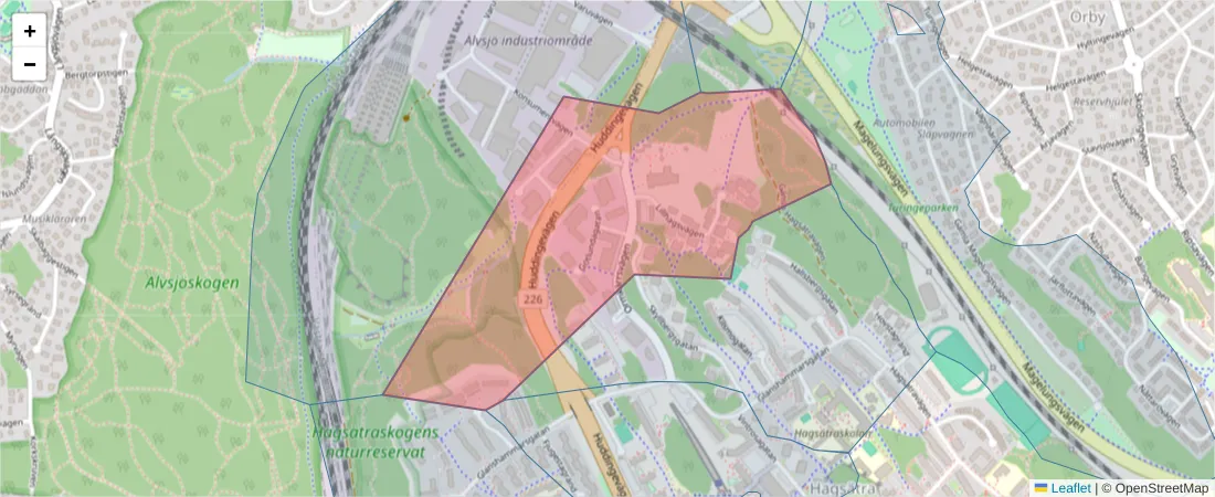 Karta över postnummerområdet  och angränsande postnummer i Sverige