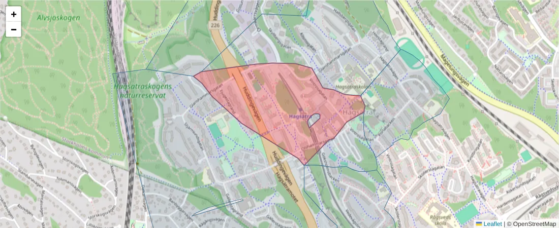 Karta över postnummerområdet  och angränsande postnummer i Sverige