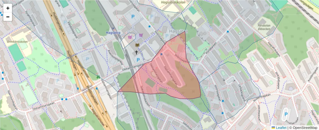 Karta över postnummerområdet  och angränsande postnummer i Sverige
