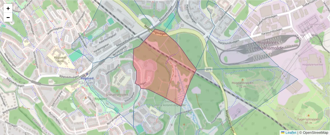 Karta över postnummerområdet  och angränsande postnummer i Sverige