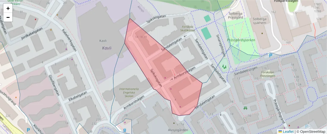 Karta över postnummerområdet  och angränsande postnummer i Sverige
