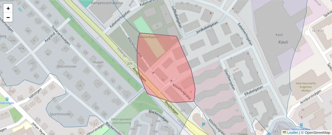 Karta över postnummerområdet  och angränsande postnummer i Sverige