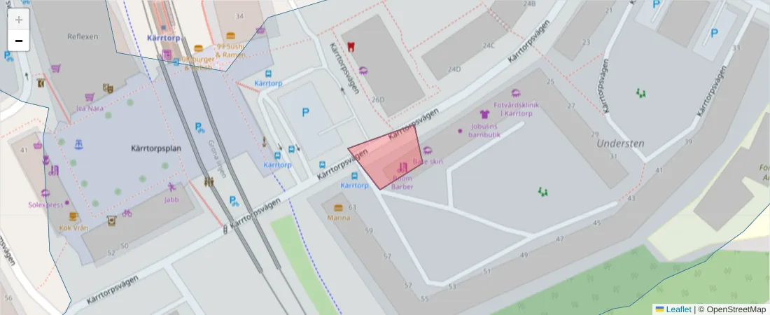 Karta över postnummerområdet  och angränsande postnummer i Sverige