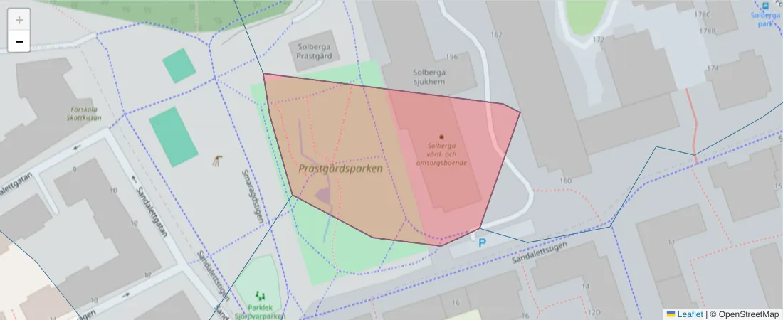 Karta över postnummerområdet  och angränsande postnummer i Sverige
