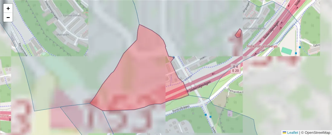 Karta över postnummerområdet  och angränsande postnummer i Sverige