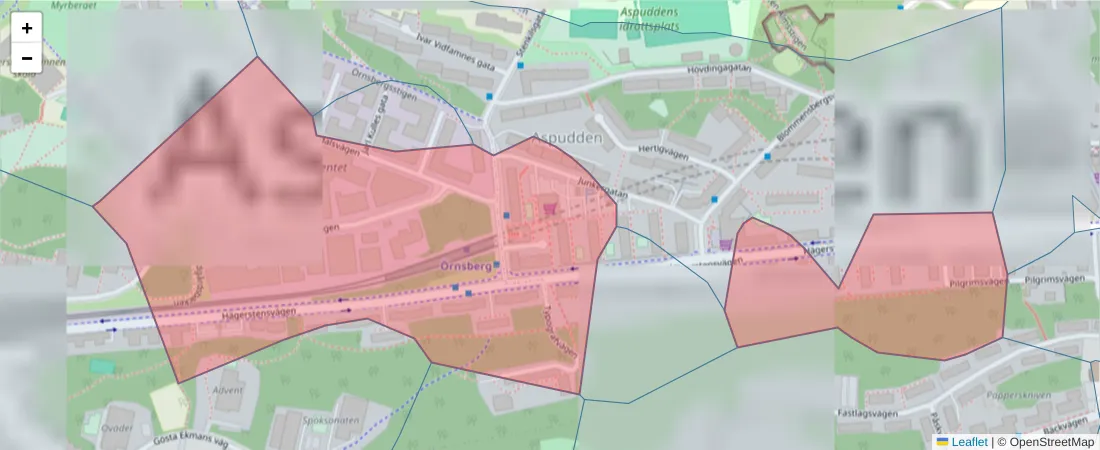 Karta över postnummerområdet  och angränsande postnummer i Sverige