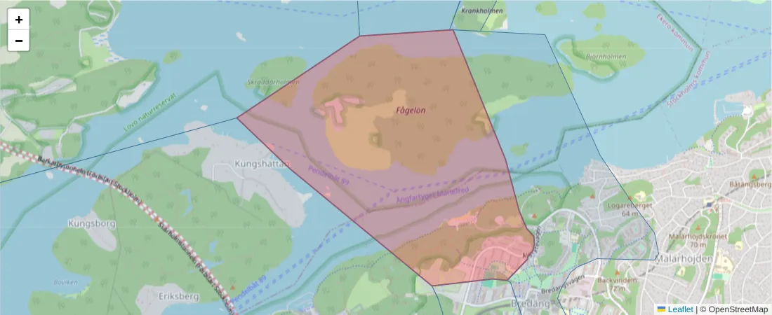 Karta över postnummerområdet  och angränsande postnummer i Sverige