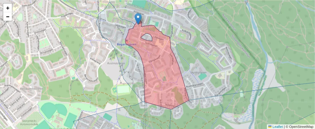 Karta över postnummerområdet  och angränsande postnummer i Sverige