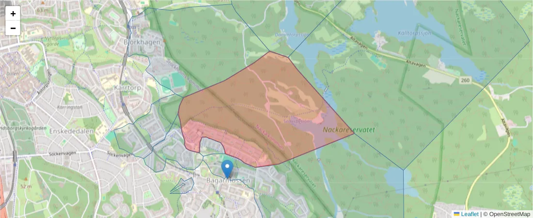 Karta över postnummerområdet  och angränsande postnummer i Sverige