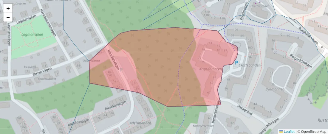 Karta över postnummerområdet  och angränsande postnummer i Sverige