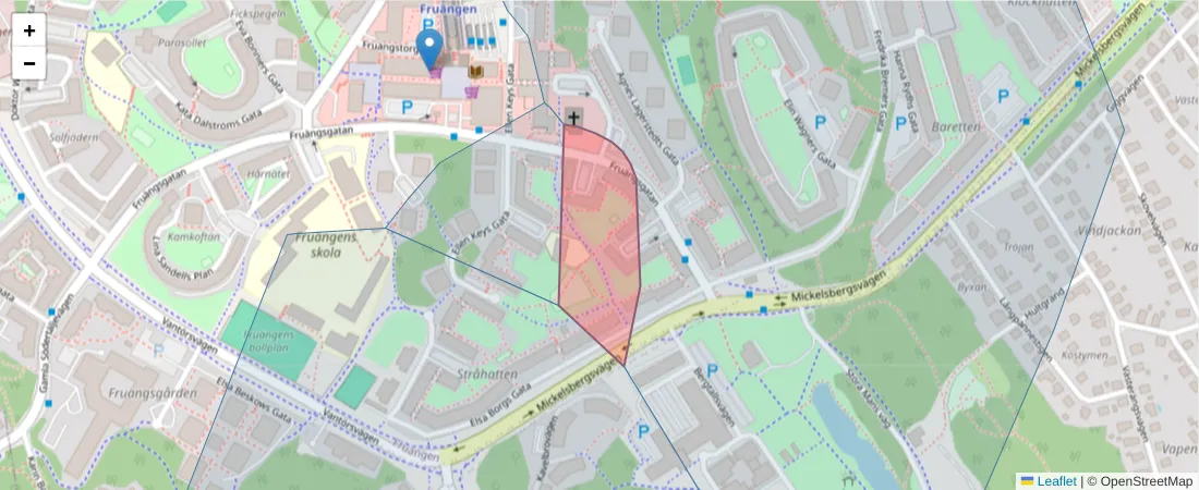 Karta över postnummerområdet  och angränsande postnummer i Sverige