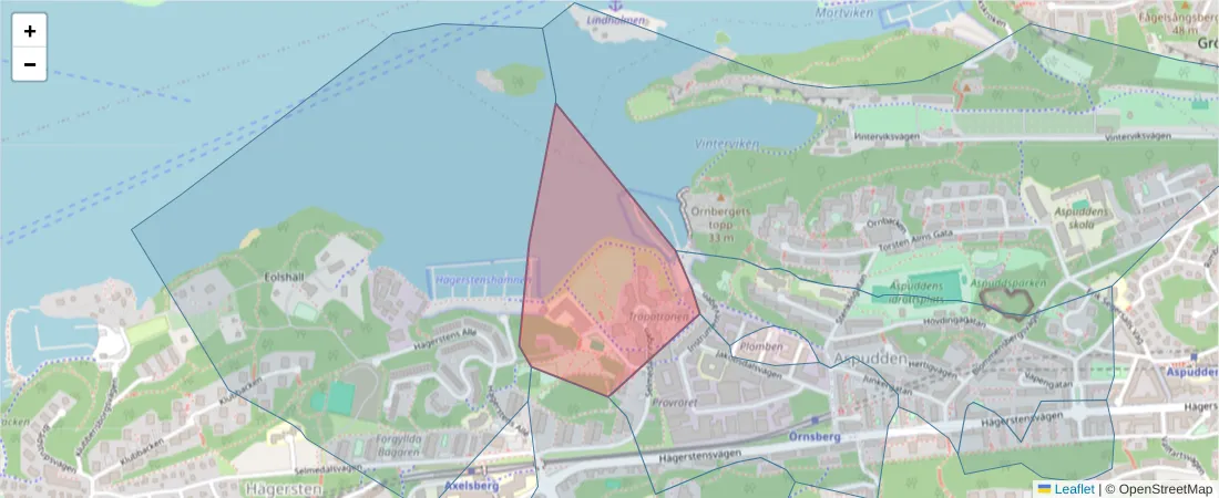 Karta över postnummerområdet  och angränsande postnummer i Sverige