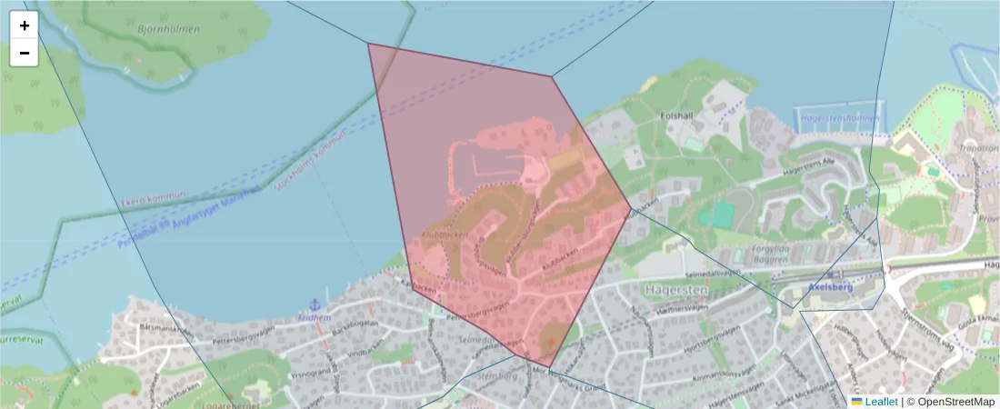 Karta över postnummerområdet  och angränsande postnummer i Sverige