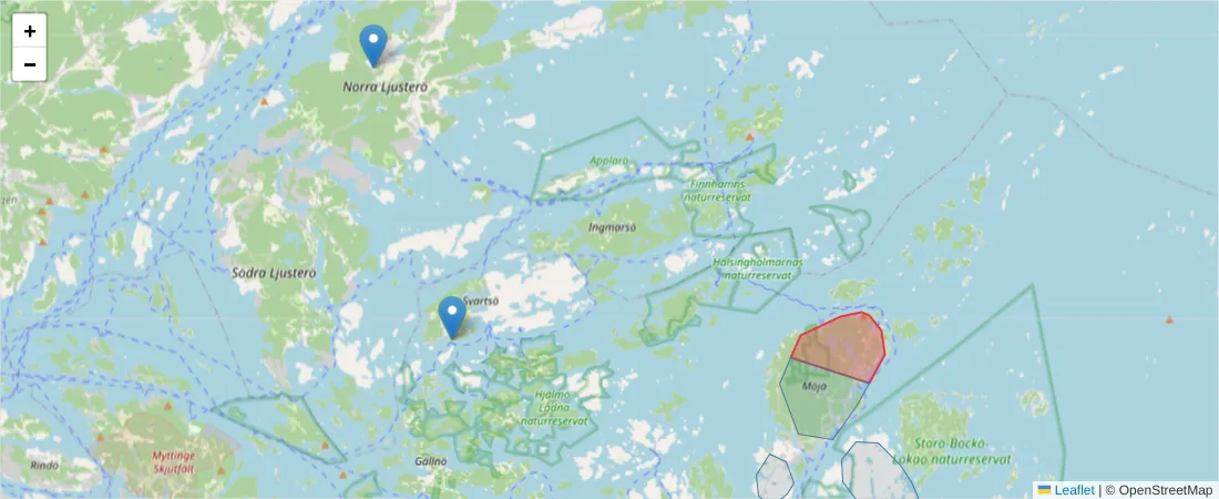 Karta över postnummerområdet  och angränsande postnummer i Sverige