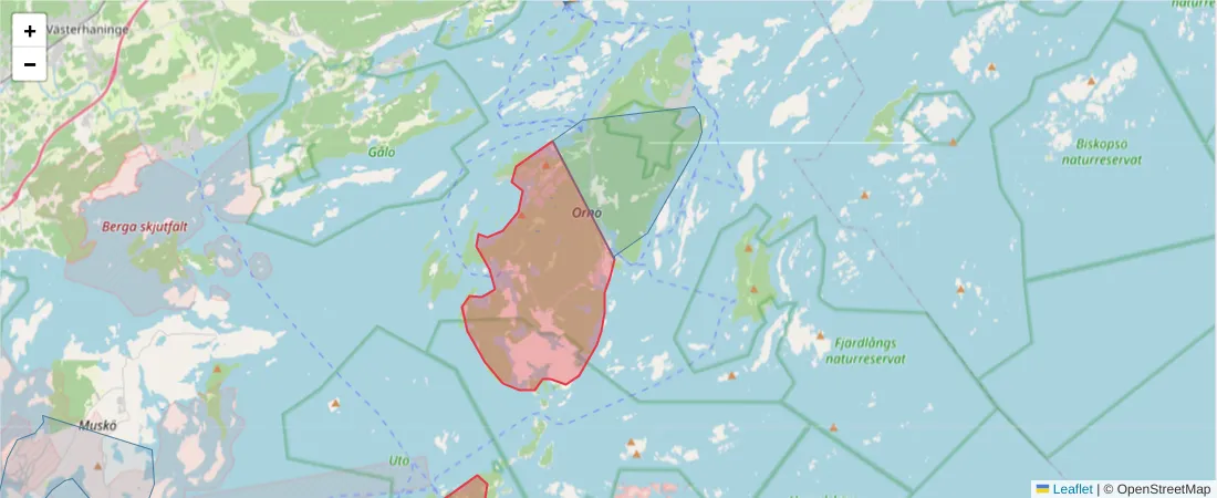 Karta över postnummerområdet  och angränsande postnummer i Sverige