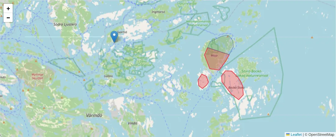 Karta över postnummerområdet  och angränsande postnummer i Sverige