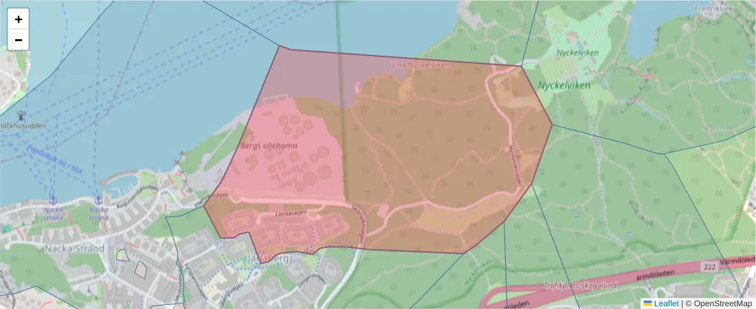Karta över postnummerområdet  och angränsande postnummer i Sverige