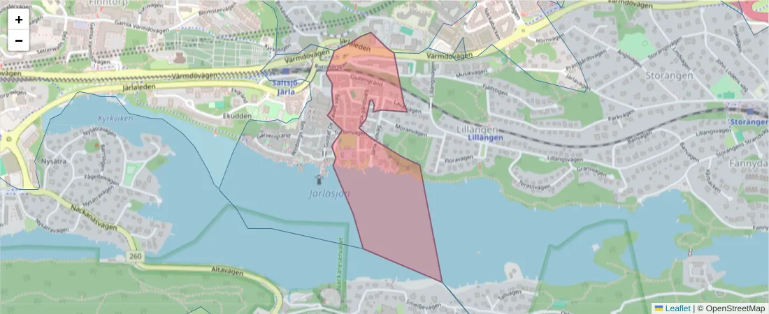 Karta över postnummerområdet  och angränsande postnummer i Sverige