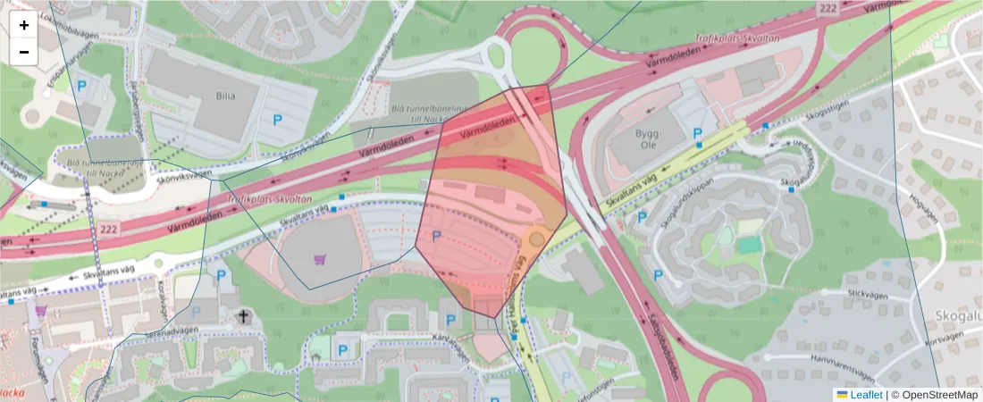 Karta över postnummerområdet  och angränsande postnummer i Sverige