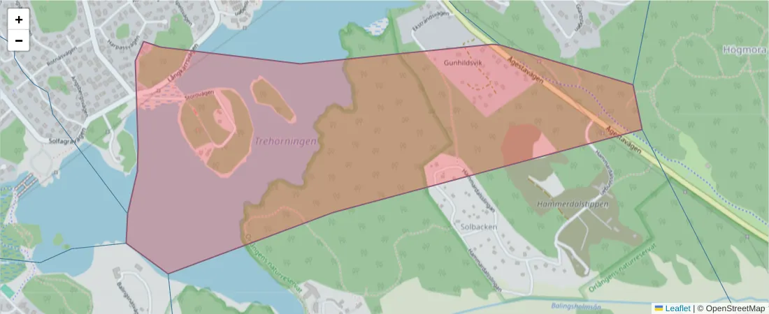 Karta över postnummerområdet  och angränsande postnummer i Sverige