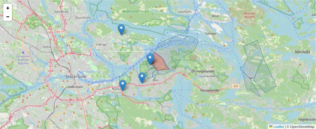 Karta över postnummerområdet  och angränsande postnummer i Sverige