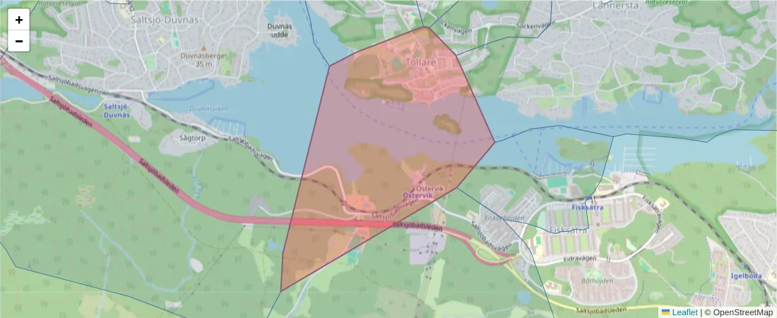 Karta över postnummerområdet  och angränsande postnummer i Sverige