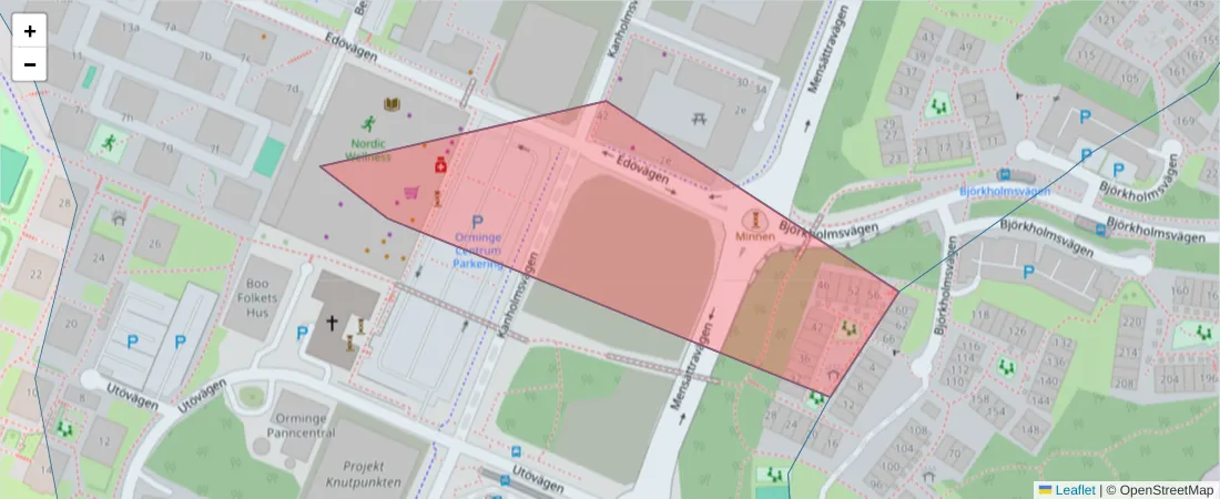 Karta över postnummerområdet  och angränsande postnummer i Sverige