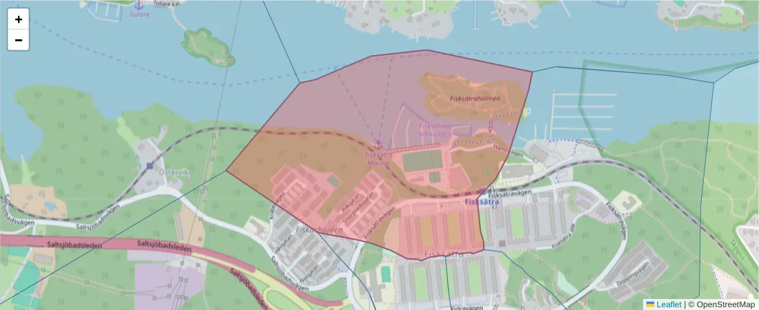 Karta över postnummerområdet  och angränsande postnummer i Sverige