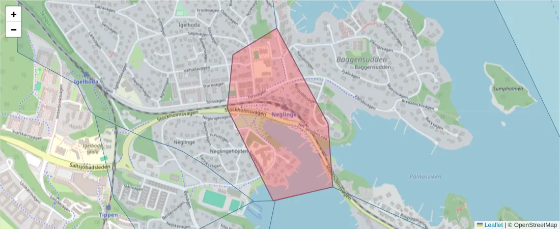 Karta över postnummerområdet  och angränsande postnummer i Sverige
