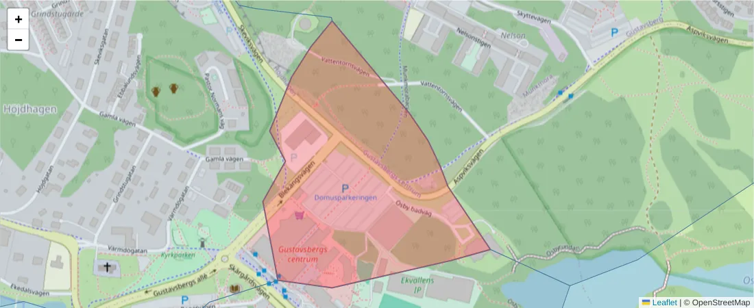 Karta över postnummerområdet  och angränsande postnummer i Sverige