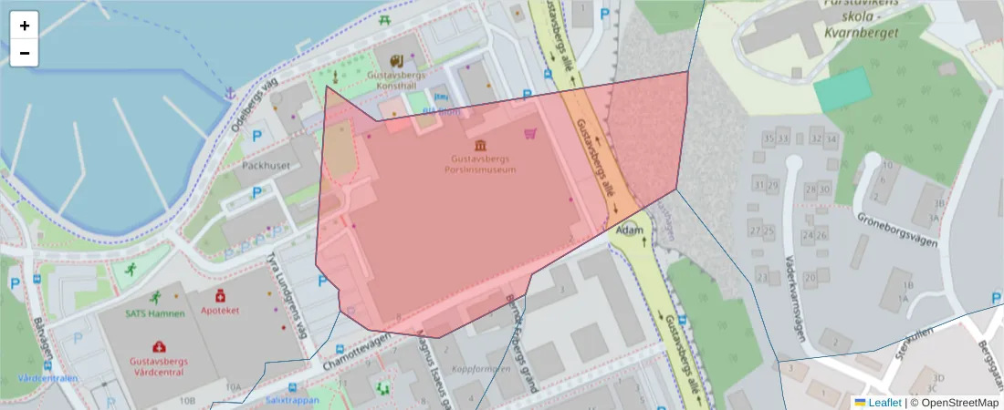 Karta över postnummerområdet  och angränsande postnummer i Sverige