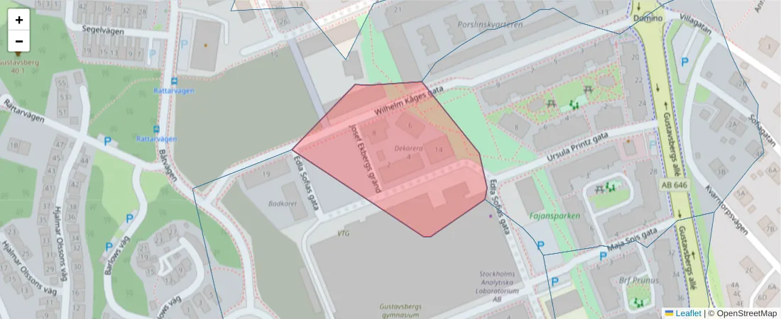 Karta över postnummerområdet  och angränsande postnummer i Sverige