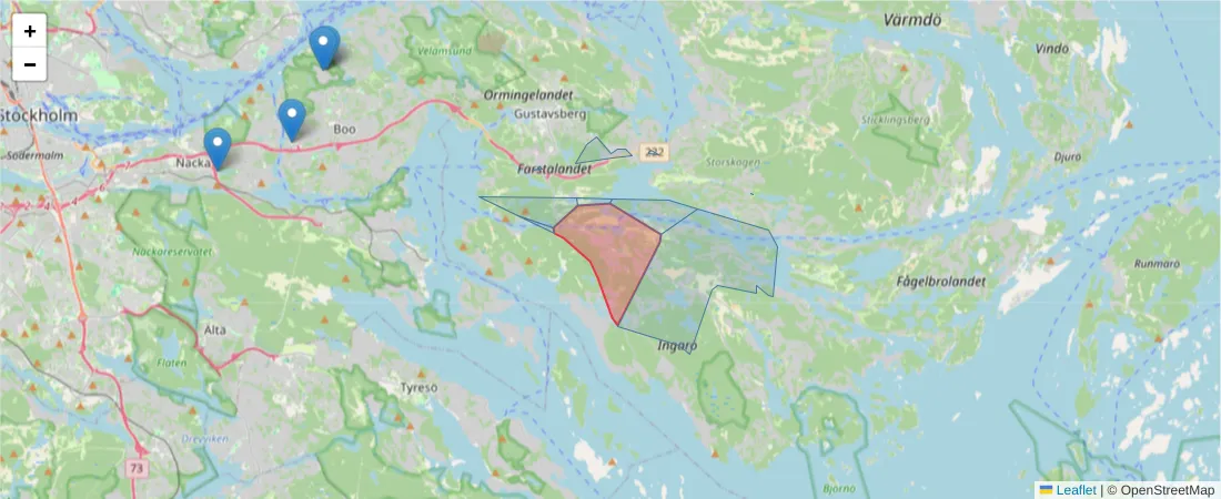Karta över postnummerområdet  och angränsande postnummer i Sverige