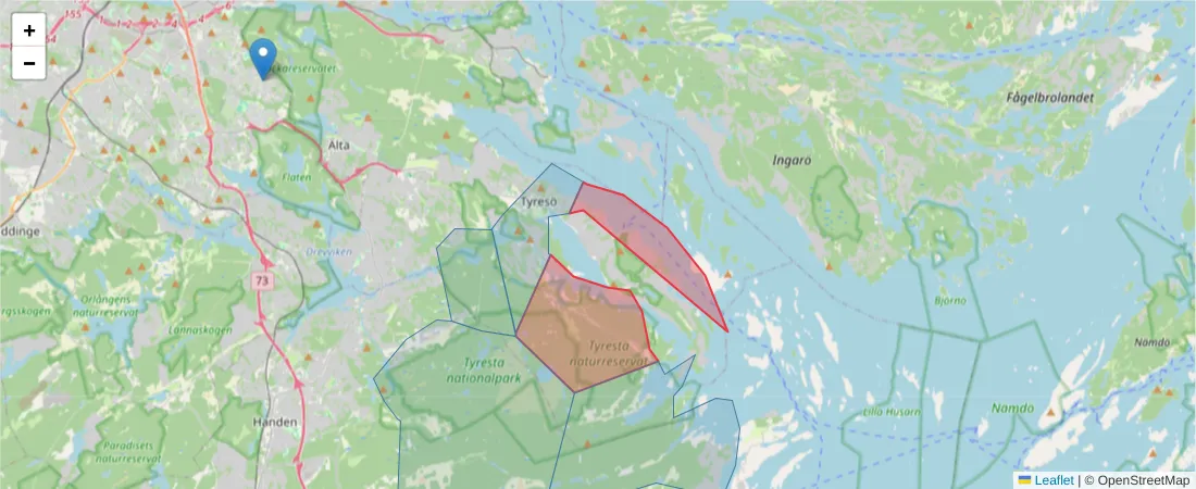 Karta över postnummerområdet  och angränsande postnummer i Sverige