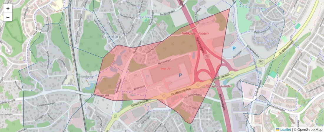 Karta över postnummerområdet  och angränsande postnummer i Sverige