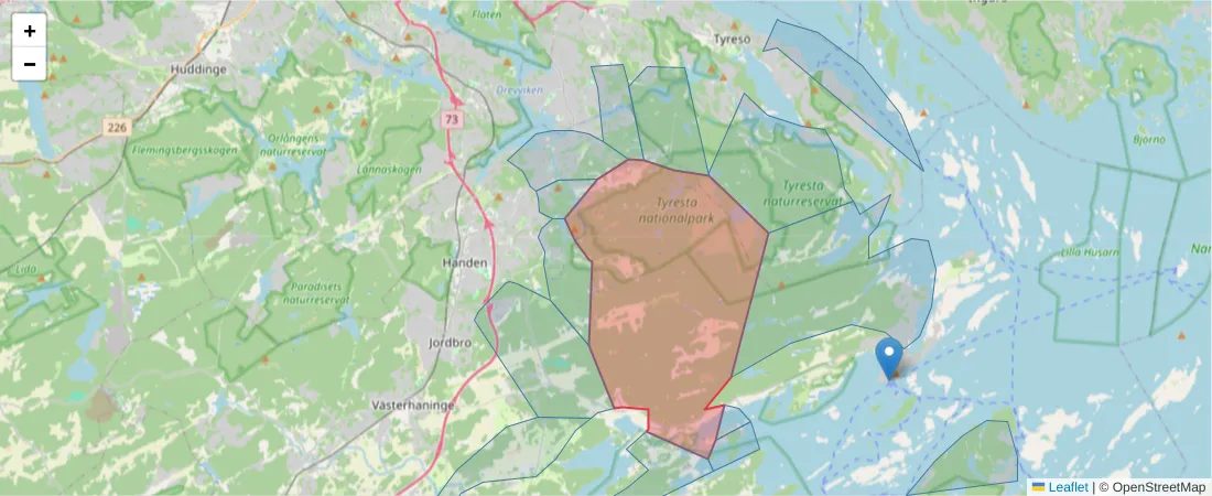 Karta över postnummerområdet  och angränsande postnummer i Sverige