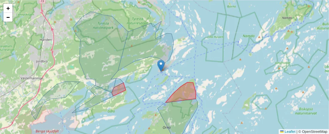 Karta över postnummerområdet  och angränsande postnummer i Sverige