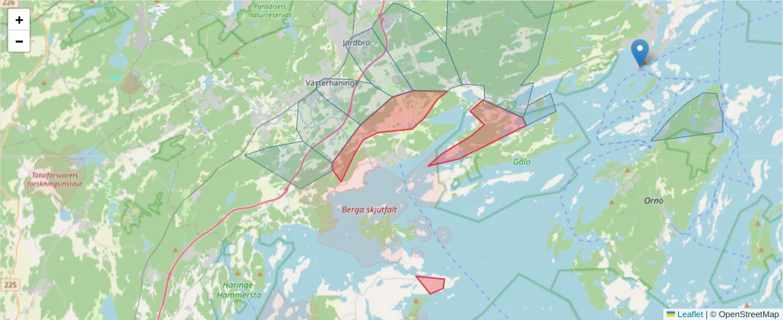 Karta över postnummerområdet  och angränsande postnummer i Sverige