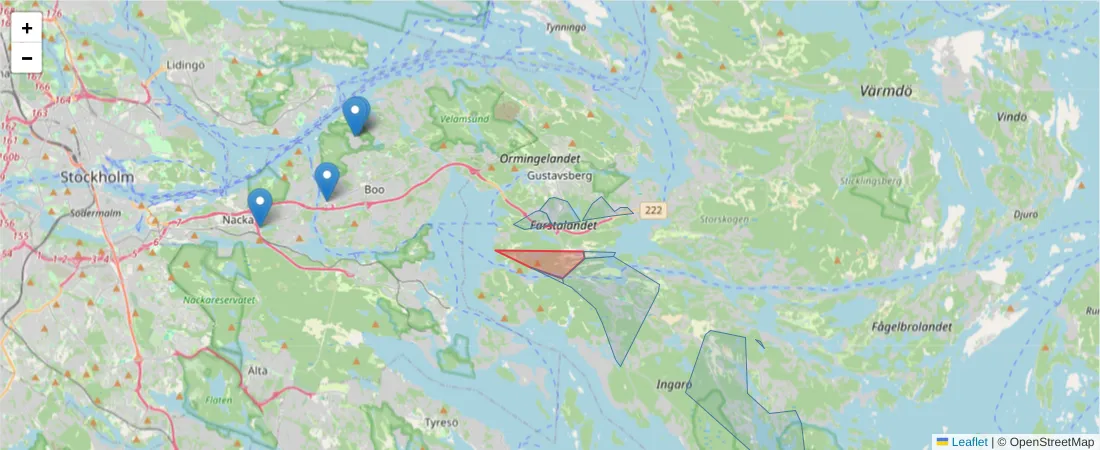Karta över postnummerområdet  och angränsande postnummer i Sverige