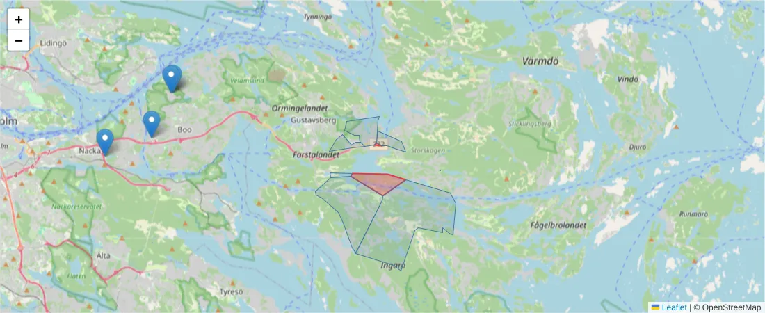 Karta över postnummerområdet  och angränsande postnummer i Sverige