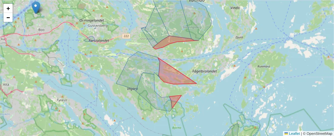 Karta över postnummerområdet  och angränsande postnummer i Sverige