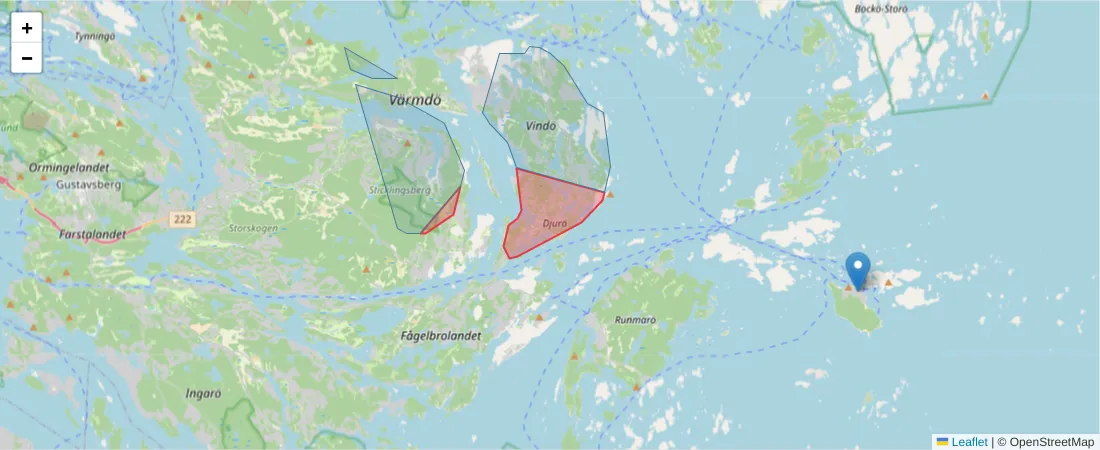 Karta över postnummerområdet  och angränsande postnummer i Sverige